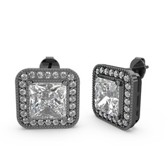 Esinti Kare Küpe - Swarovski ve pırlanta 925 ayar siyah rodyum kaplama gümüş küpe (0.528 karat) #16xykez