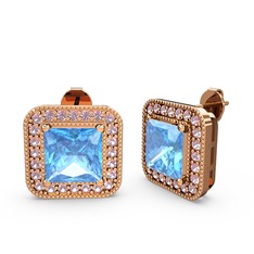 Akuamarin ve pembe kuvars 925 ayar rose altın kaplama gümüş küpe