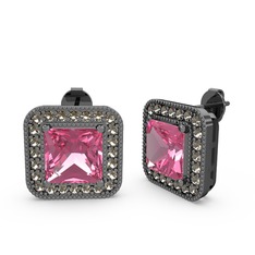 Esinti Kare Küpe - Pembe kuvars ve dumanlı kuvars 925 ayar siyah rodyum kaplama gümüş küpe #186146i