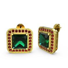 Yeşil kuvars ve garnet 14 ayar altın küpe