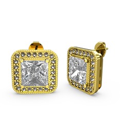 Esinti Kare Küpe - Swarovski ve dumanlı kuvars 14 ayar altın küpe #18di938
