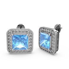 Akuamarin ve swarovski 8 ayar beyaz altın küpe