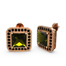 Esinti Kare Küpe - Peridot ve siyah zirkon 8 ayar rose altın küpe #19khwzt