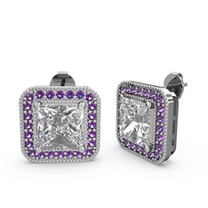 Swarovski ve ametist 8 ayar beyaz altın küpe