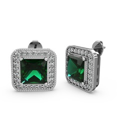 Esinti Kare Küpe - Yeşil kuvars ve swarovski 8 ayar beyaz altın küpe #19pj1ed