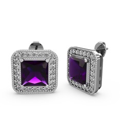 Ametist ve swarovski 8 ayar beyaz altın küpe