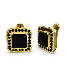 Esinti Kare Küpe - Siyah zirkon 8 ayar altın küpe #1aqgfa9