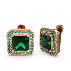 Yeşil kuvars ve kök zümrüt 18 ayar rose altın küpe