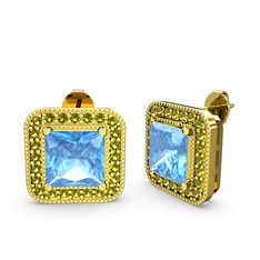 Esinti Kare Küpe - Akuamarin ve peridot 18 ayar altın küpe #1c2hgjs