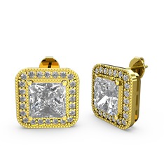 Esinti Kare Küpe - Swarovski ve beyaz zirkon 8 ayar altın küpe #1c81qoe