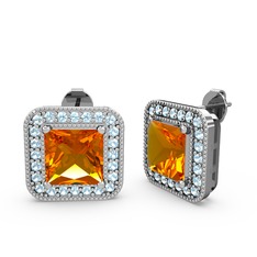 Esinti Kare Küpe - Sitrin ve akuamarin 14 ayar beyaz altın küpe #1eb4wrf