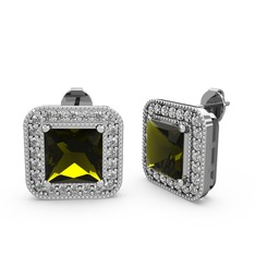 Esinti Kare Küpe - Peridot ve swarovski 925 ayar gümüş küpe #1empwub