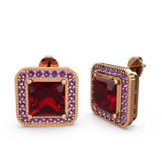Garnet ve ametist 18 ayar rose altın küpe