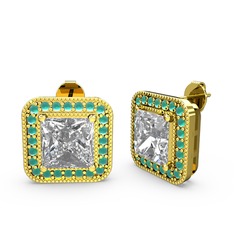 Esinti Kare Küpe - Swarovski ve kök zümrüt 925 ayar altın kaplama gümüş küpe #1g9fuvd