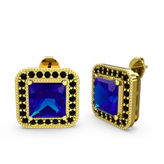 Esinti Kare Küpe - Lab safir ve siyah zirkon 18 ayar altın küpe #1gdsvvc