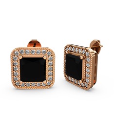 Esinti Kare Küpe - Siyah zirkon ve swarovski 18 ayar rose altın küpe #1gnvd6p