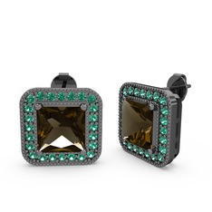 Dumanlı kuvars ve yeşil kuvars 925 ayar siyah rodyum kaplama gümüş küpe