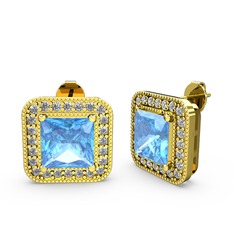Esinti Kare Küpe - Akuamarin ve swarovski 18 ayar altın küpe #1iida2o