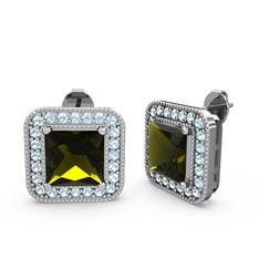Peridot ve akuamarin 8 ayar beyaz altın küpe