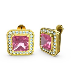 Esinti Kare Küpe - Pembe kuvars ve akuamarin 925 ayar altın kaplama gümüş küpe #1j3z65s