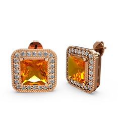 Esinti Kare Küpe - Sitrin ve swarovski 14 ayar rose altın küpe #1kmejv7