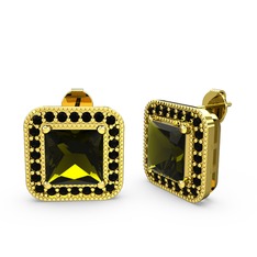 Peridot ve siyah zirkon 925 ayar altın kaplama gümüş küpe