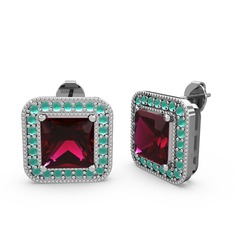 Esinti Kare Küpe - Rodolit garnet ve kök zümrüt 925 ayar gümüş küpe #1l14r8r