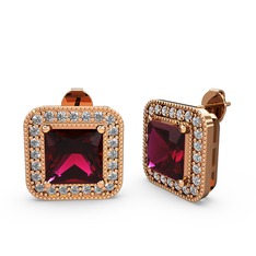 Esinti Kare Küpe - Rodolit garnet ve swarovski 14 ayar rose altın küpe #1ldn0vo
