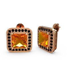 Esinti Kare Küpe - Sitrin ve siyah zirkon 8 ayar rose altın küpe #1m10hg3