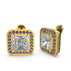 Swarovski ve ametist 8 ayar altın küpe