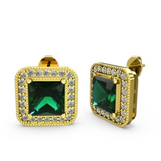 Esinti Kare Küpe - Yeşil kuvars ve swarovski 8 ayar altın küpe #1mqvtqb