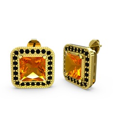 Esinti Kare Küpe - Sitrin ve siyah zirkon 18 ayar altın küpe #1ngnxhm