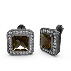 Dumanlı kuvars ve swarovski 925 ayar siyah rodyum kaplama gümüş küpe