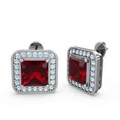 Garnet ve akuamarin 925 ayar gümüş küpe
