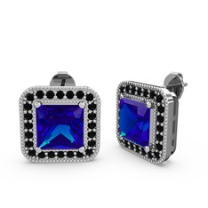 Esinti Kare Küpe - Lab safir ve siyah zirkon 8 ayar beyaz altın küpe #1ovboo4