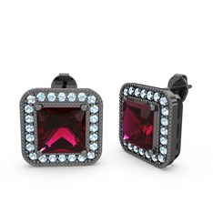 Rodolit garnet ve akuamarin 925 ayar siyah rodyum kaplama gümüş küpe