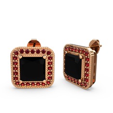 Esinti Kare Küpe - Siyah zirkon ve garnet 14 ayar rose altın küpe #1qggbz6
