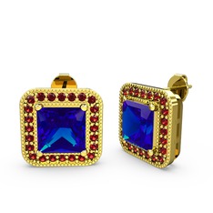 Lab safir ve garnet 925 ayar altın kaplama gümüş küpe