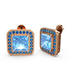 Esinti Kare Küpe - Akuamarin ve lab safir 925 ayar rose altın kaplama gümüş küpe #1r7ldot