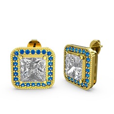 Esinti Kare Küpe - Swarovski ve lab safir 925 ayar altın kaplama gümüş küpe #1slmw0k