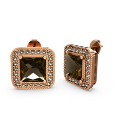 Esinti Kare Küpe - Dumanlı kuvars 8 ayar rose altın küpe #1sqzg27