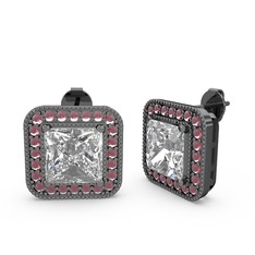 Esinti Kare Küpe - Swarovski ve kök yakut 925 ayar siyah rodyum kaplama gümüş küpe #1te6d3h