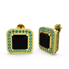 Siyah zirkon ve yeşil kuvars 18 ayar altın küpe