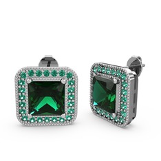 Yeşil kuvars 18 ayar beyaz altın küpe