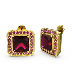 Esinti Kare Küpe - Rodolit garnet 8 ayar altın küpe #1uyklsb