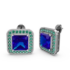 Esinti Kare Küpe - Lab safir ve yeşil kuvars 925 ayar gümüş küpe #1uyr5ok