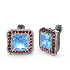 Esinti Kare Küpe - Akuamarin ve garnet 925 ayar gümüş küpe #1v3flbh