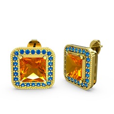 Esinti Kare Küpe - Sitrin ve lab safir 14 ayar altın küpe #1vc02vz