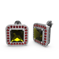 Esinti Kare Küpe - Peridot ve garnet 18 ayar beyaz altın küpe #1vxpiig