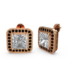 Esinti Kare Küpe - Beyaz zirkon ve siyah zirkon 925 ayar rose altın kaplama gümüş küpe #1wb7qpb